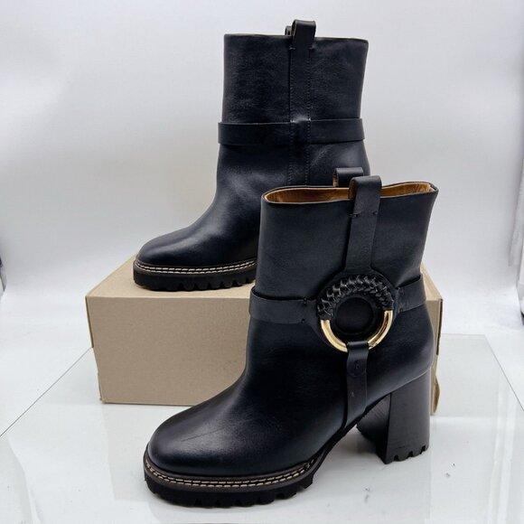 See By Chloe Hana Harness Lug Sole Platform Ankle Boots Black Leather EU 40 - Picture 4 of 12